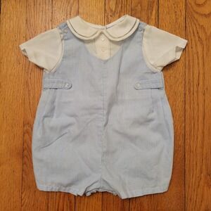 Petit Ami Baby Boy Blue Gingham Romper Short Sleeve White Collar 3m Retro